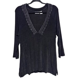 Chicos Travelers Dark Academia Tunic Top Womens Sz 2 Large Black Goth Travelcore